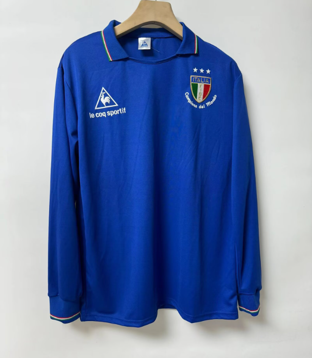 1982 Mens Italy Home Retro blue Long Sleeve Soccer Jersey