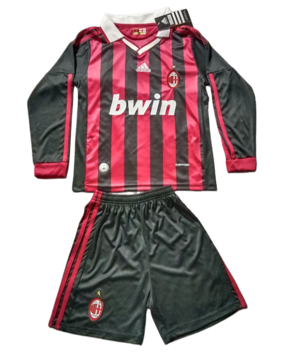 2009-10 Kids AC Home  Retro Long Sleeve Soccer Jersey
