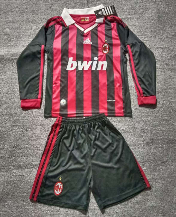 2009-10 Kids AC Home  Retro Long Sleeve Soccer Jersey