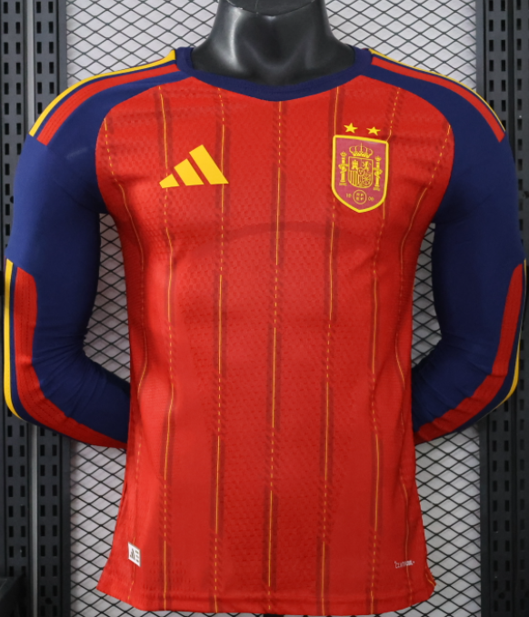 2026-27 Mens Spain home Player version Long Sleeve soccer Jersey (Have two star ⭐⭐）
