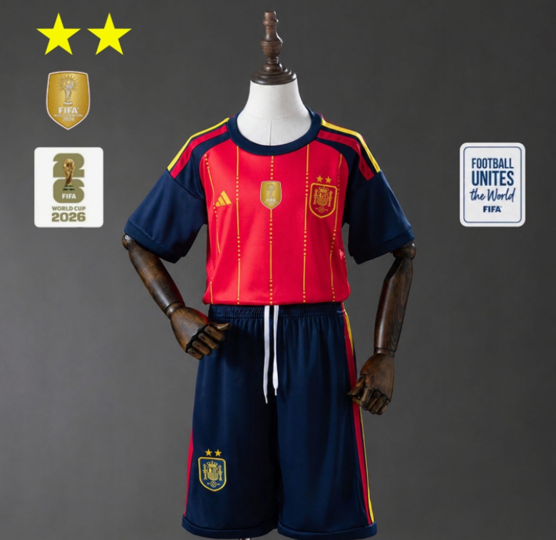 2026-27 kids Spain home soccer jersey (Have two star ⭐⭐）