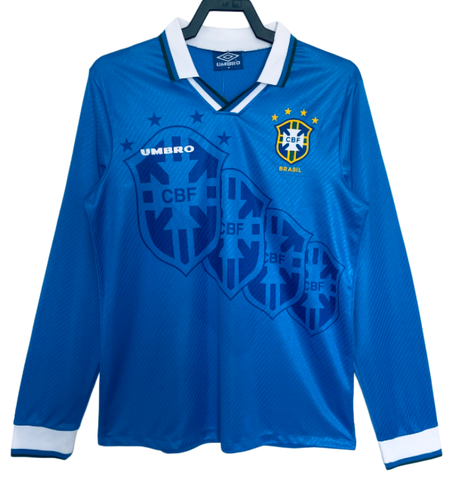 1996 Brazil Retro  away blue Long sleeve soccer Jersey