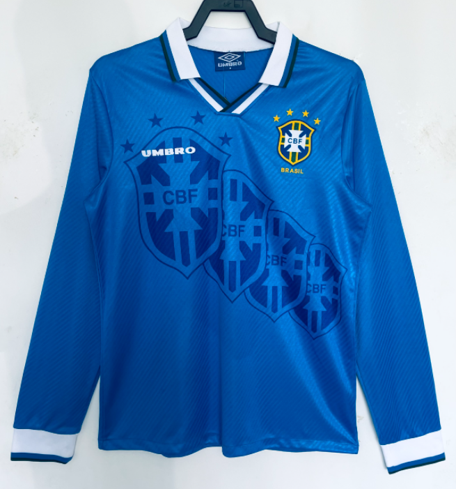 1996 Brazil Retro  away blue Long sleeve soccer Jersey
