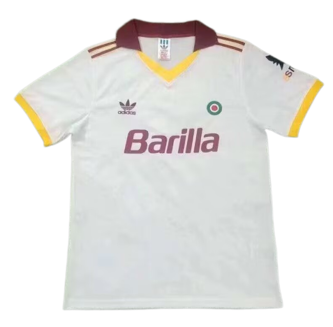 1990-91 Mens Roma white away Retro soccer Jersey