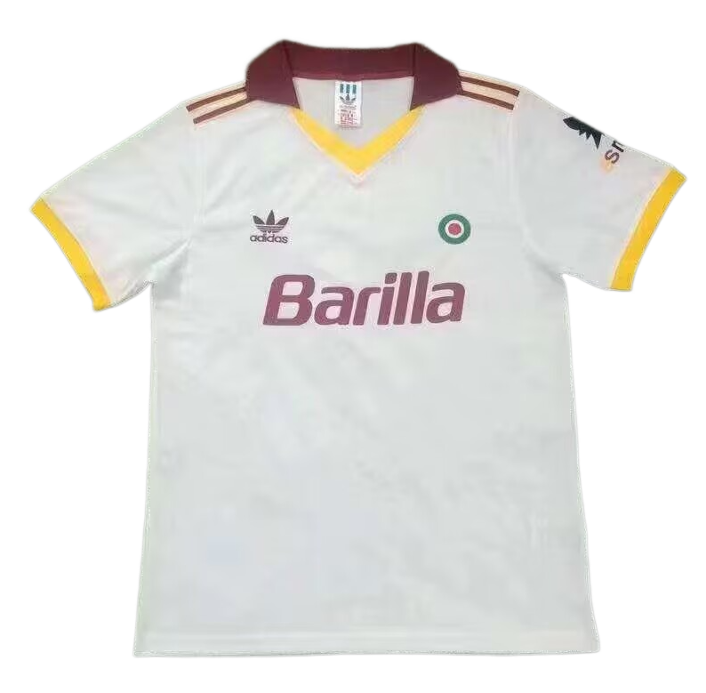 1990-91 Mens Roma white away Retro soccer Jersey