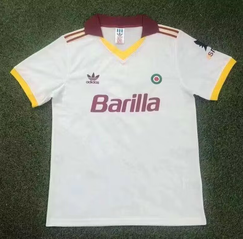 1990-91 Mens Roma white away Retro soccer Jersey