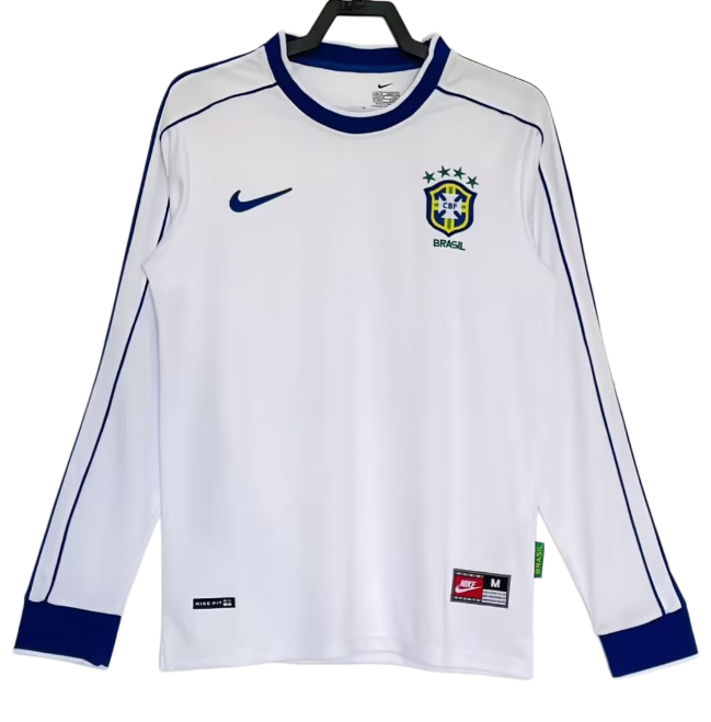 1998 Brazil Retro away white Long sleeve soccer Jersey