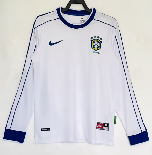 1998 Brazil Retro away white Long sleeve soccer Jersey