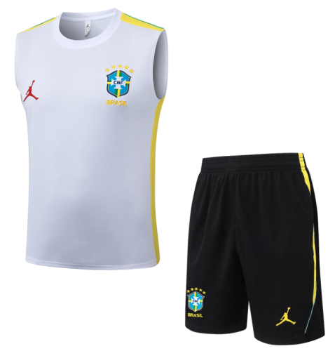 2026-27 Mens Brazil white vest Short training suit D26064#