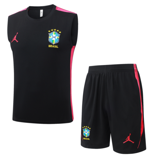 2026-27 Mens Brazil black vest Short training suit D26028#