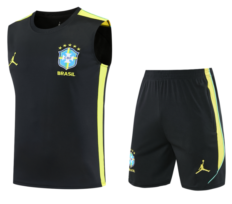 2026-27 Mens Brazil black vest Short training suit