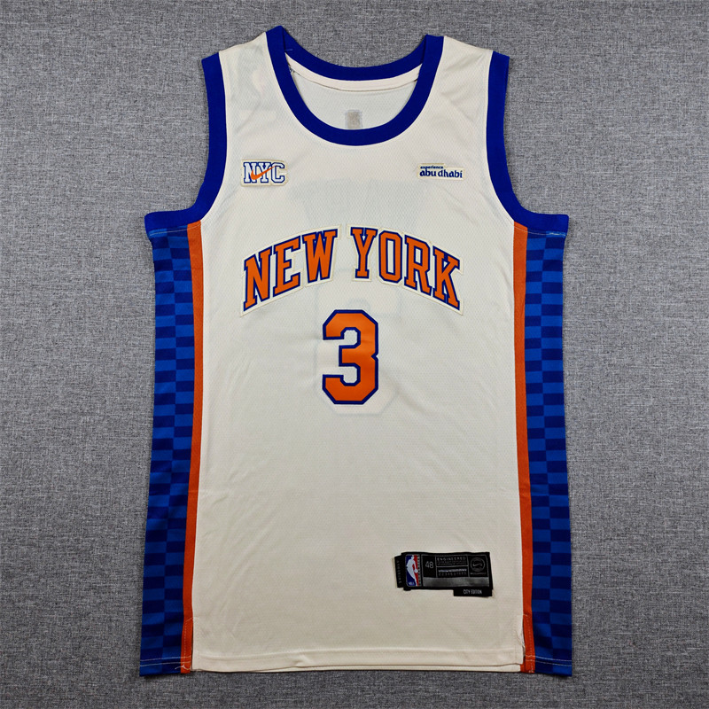 2026 KNICKS #3 off-white City Edition Top Quality Hot Pressing NBA Jersey
