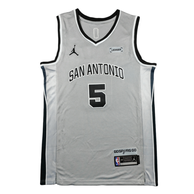 2026 SA Spurs CASTLE #5 Grey Statement Edition Top Quality Hot Pressing NBA Jersey