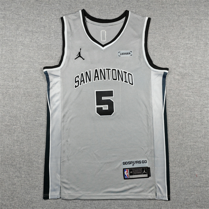 2026 SA Spurs CASTLE #5 Grey Statement Edition Top Quality Hot Pressing NBA Jersey