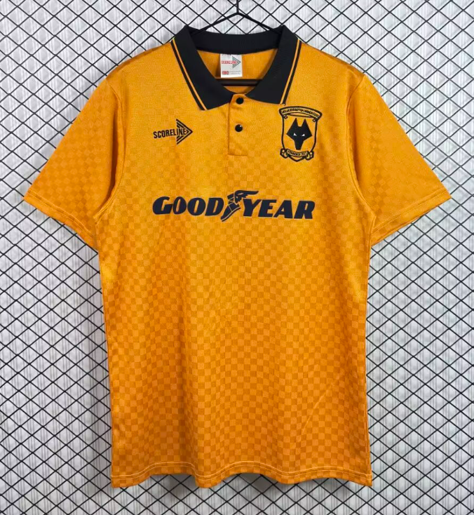 1990-1991 Mens Wolves home yellow Retro Soccer Jersey