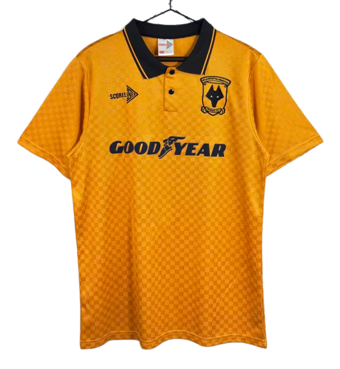 1990-1991 Mens Wolves home yellow Retro Soccer Jersey