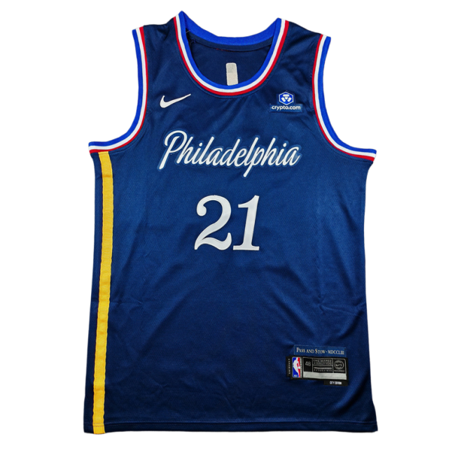 2026 76ERS EMBIIO #21 Deep Blue City Edition Top Quality Hot Pressing Retro NBA Jersey