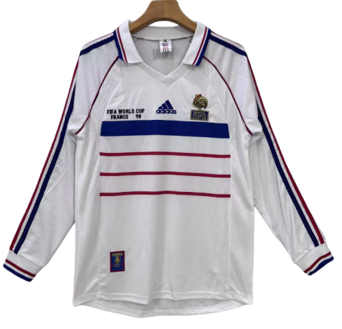 1998 Mens France away white Retro Long sleeve Soccer Jersey