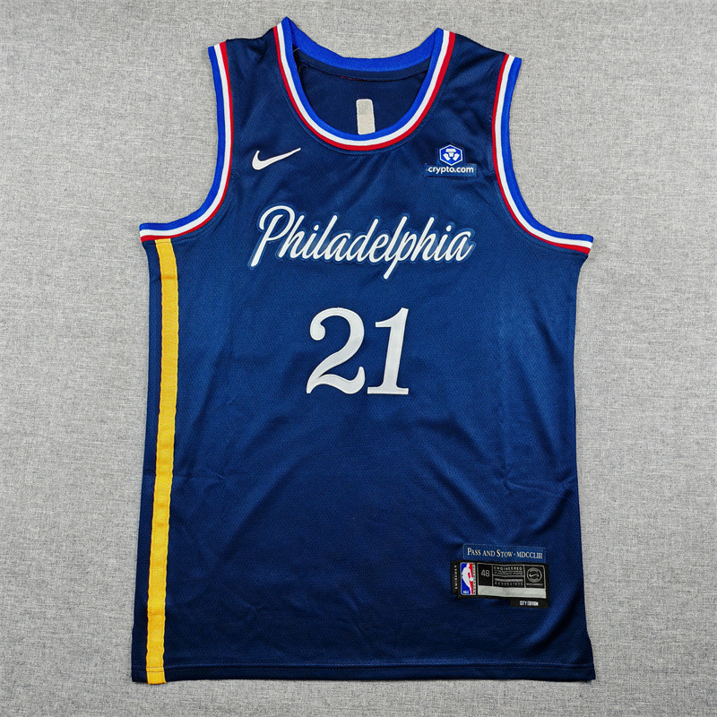2026 76ERS EMBIIO #21 Deep Blue City Edition Top Quality Hot Pressing Retro NBA Jersey