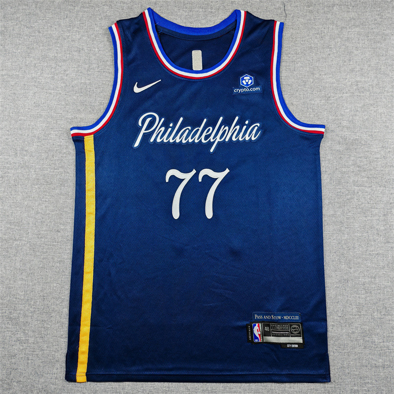 2026 76ERS EDGECOMBE #77 Deep Blue City Edition Top Quality Hot Pressing Retro NBA Jersey