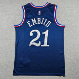 2026 76ERS EMBIIO #21 Deep Blue City Edition Top Quality Hot Pressing Retro NBA Jersey