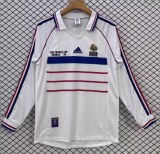 1998 Mens France away white Retro Long sleeve Soccer Jersey