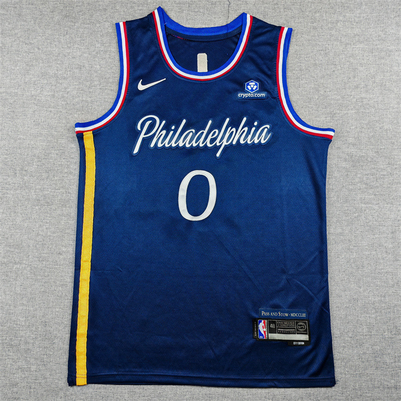 2026 76ERS MAXEY #0 Deep Blue City Edition Top Quality Hot Pressing Retro NBA Jersey