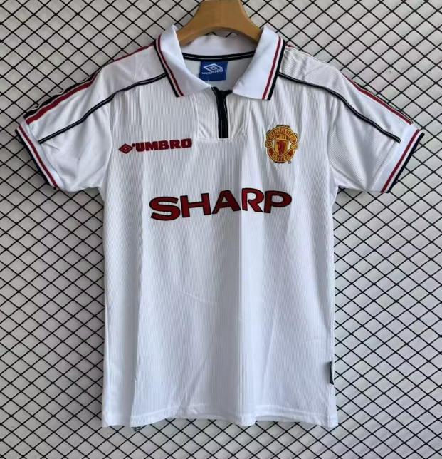 1996-1998 Mens Manchester United Away white Retro Soccer Jersey