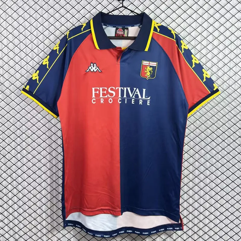 1999-2000 Mens Genoa home red blue Retro Soccer Jersey