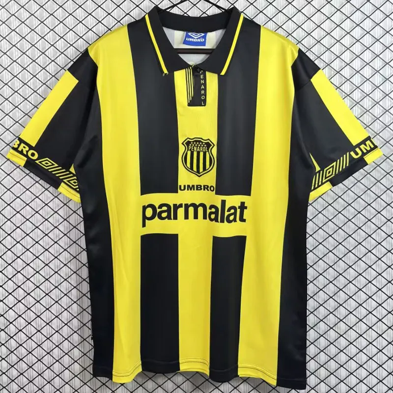 1996-1997 Mens Atletico Penarol home Retro yellow black soccer jersey