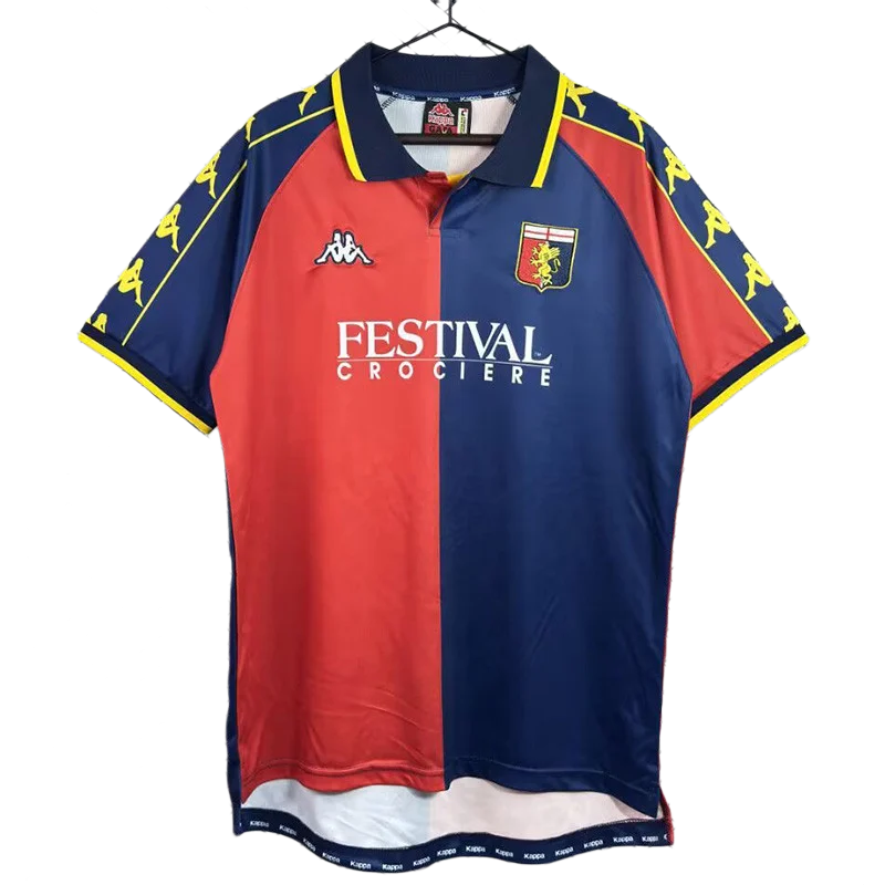 1999-2000 Mens Genoa home red blue Retro Soccer Jersey