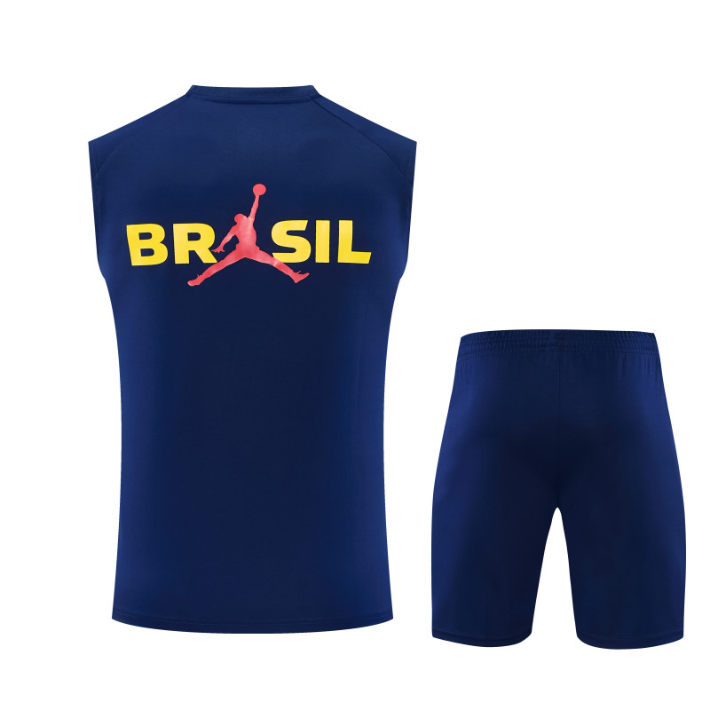 2026-27 Mens Brazil Royal Blue Vest Short Training Suit