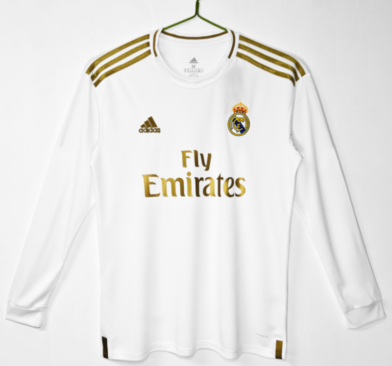 2019-20 Real Madrid Home White Long Sleeve Retro Soccer Jersey