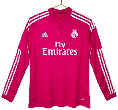 2014-15 Mens Real Madrid away pink Long Sleeve Retro soccer Jersey