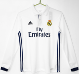 2016-17 Real Madrid Home White Long Sleeve Retro Soccer Jersey