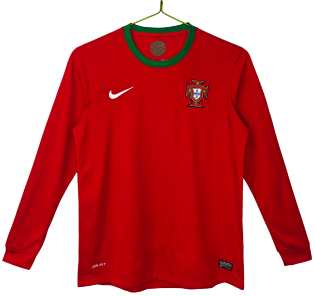 2012 Mens Portugal Home Red  Long Sleeve Retro Soccer Jersey