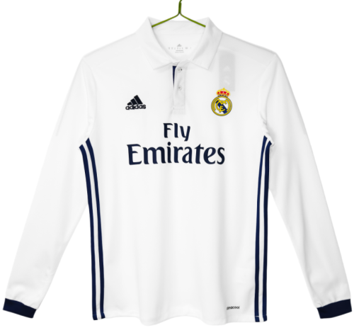 2016-17 Real Madrid Home White Long Sleeve Retro Soccer Jersey