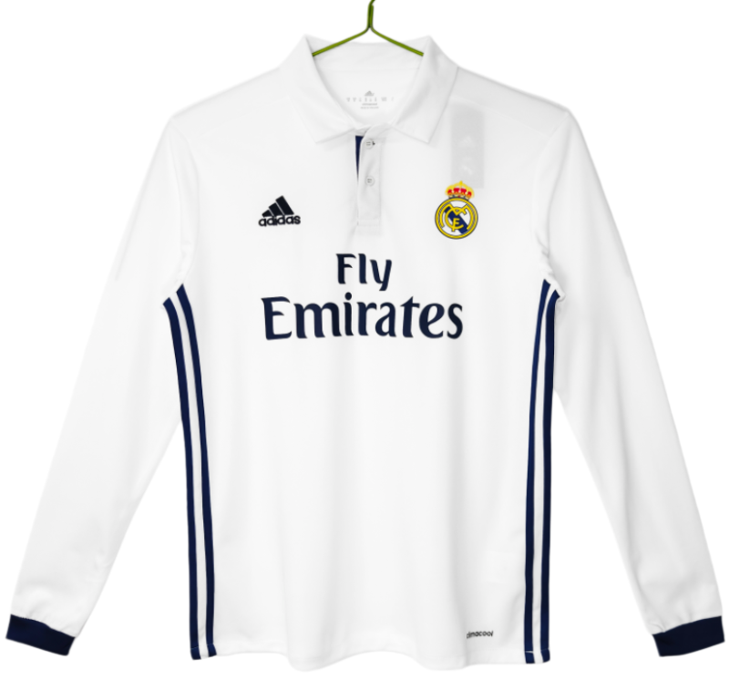 2016-17 Real Madrid Home White Long Sleeve Retro Soccer Jersey