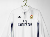 2016-17 Real Madrid Home White Long Sleeve Retro Soccer Jersey