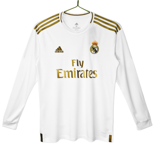 2019-20 Real Madrid Home White Long Sleeve Retro Soccer Jersey