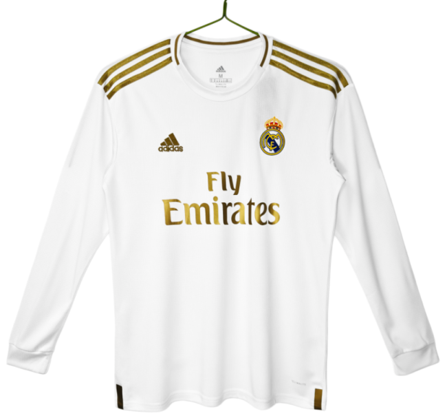 2019-20 Real Madrid Home White Long Sleeve Retro Soccer Jersey