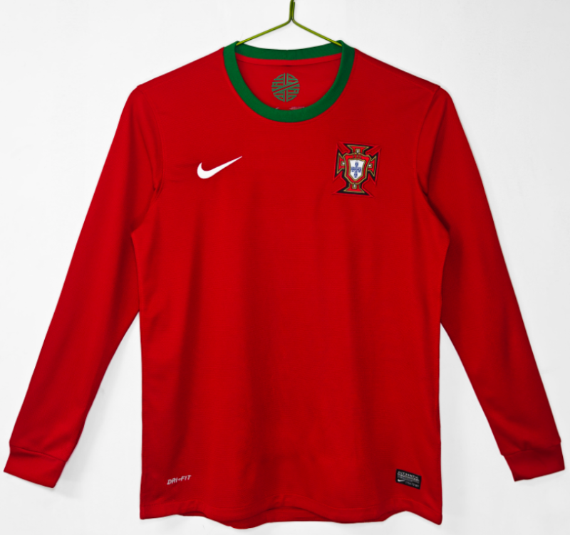 2012 Mens Portugal Home Red  Long Sleeve Retro Soccer Jersey