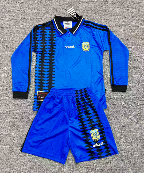 1994 Kids Argentina Away Long Sleeve Retro Soccer Jersey