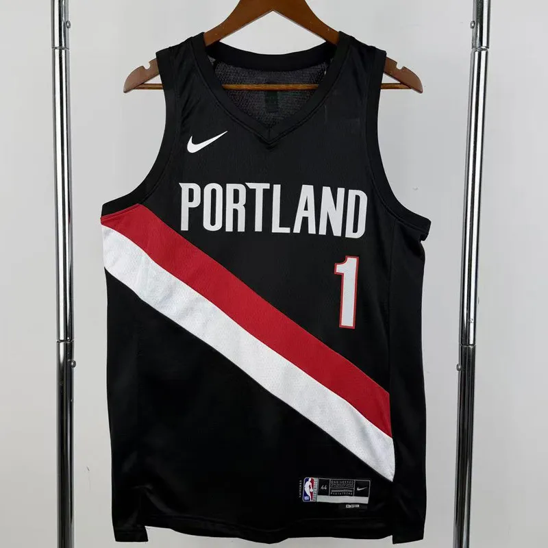 25-26 Trail Blazers MORANT #1 Black Top Quality Hot Pressing NBA Jersey (V领)