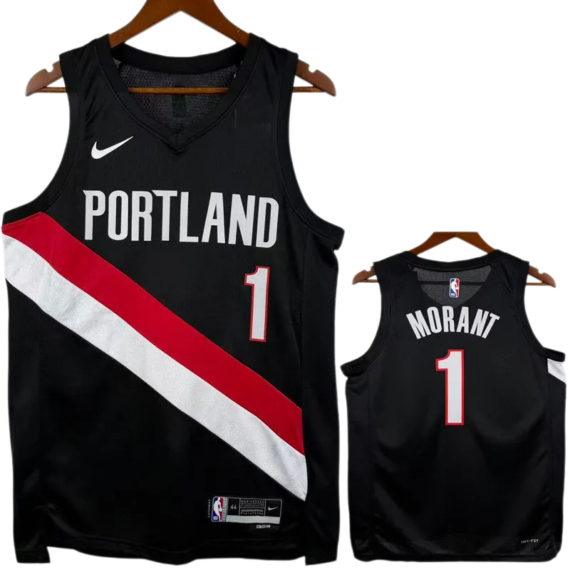 25-26 Trail Blazers MORANT #1 Black Top Quality Hot Pressing NBA Jersey (V领)