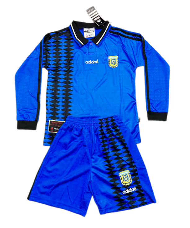 1994 Kids Argentina Away Long Sleeve Retro Soccer Jersey