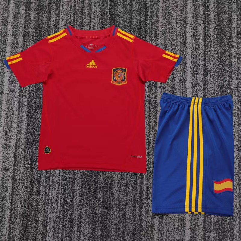 2010 Kids Spain Home Red Retro Soccer Jersey