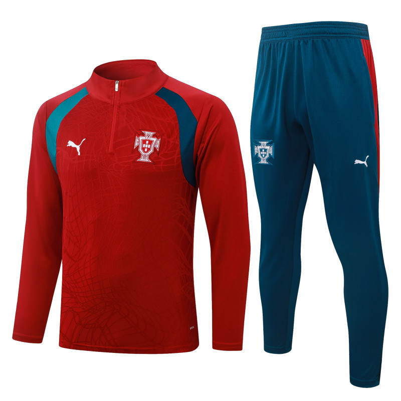 2026-27 Mens Portugal Half Pull Red Training Suit B26095#
