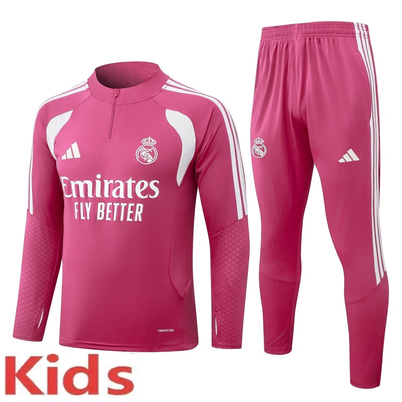 2026-27 Kids Real Madrid pink Half Pull Training suit E26125#