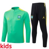 2026-27 Kids Brazil Light Green Half Pull Training Suit E26121#